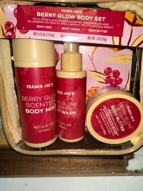 Trader Joe's Berry Glow Scented Body Wash & Care Set - Red
